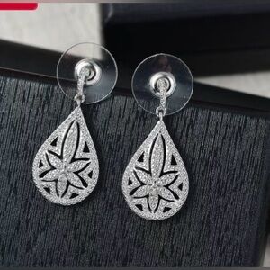 EverTrue White Diamond Accent Floral Earrings in Platinum Bond